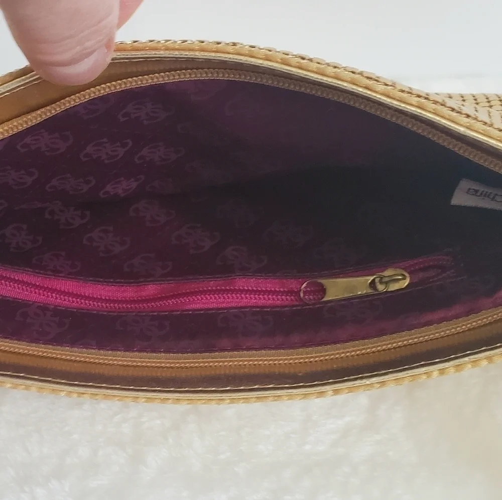 Guess Gold One Starry Night Metal Metallic Mesh Clutch Wristlet Purse